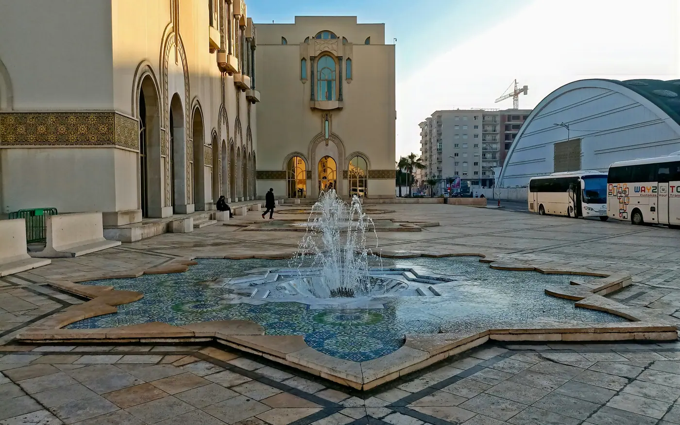 Fountain on the esplanade of the Hassan II Mosque in Casablanca